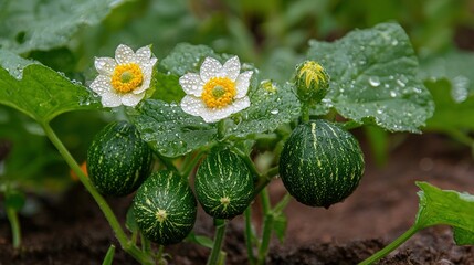 Poster -   Close-up of plant with water droplets on flower and leaf petals