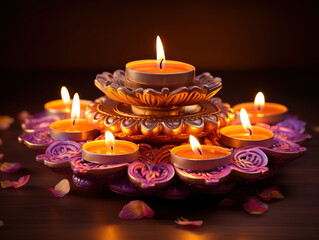 Realistic diwali festive background with candles.