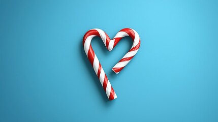 Sweet festive candy cane heart shape on a vibrant blue background, perfect for holiday designs and seasonal decorations.