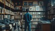 © PondLord - A music librarian organizing an extensive collection of vinyl records in a modern library, showcasing the diversity of music genres