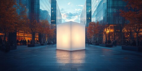 Poster - Illuminated Cube in Modern City