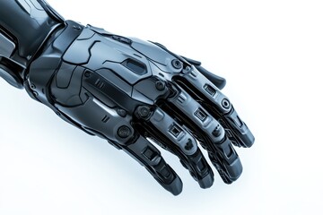 Poster - Futuristic robotic hand showcasing advanced technology, precision design, and intricate mechanical features against a clean background.