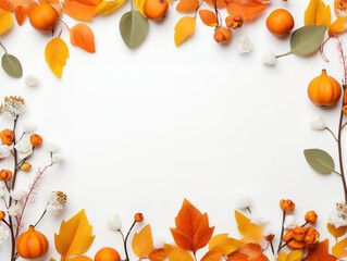 Wall Mural - Autumn fall leaf, pumpkin, pear, and apple for background floral frame.