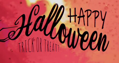 Poster - animation of spider icon and happy halloween text over red shapes