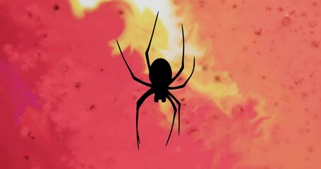 Poster - animation of spider walking icon over red shapes