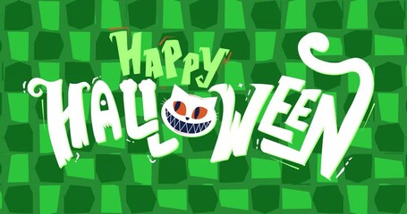 Poster - animation of happy halloween text over green shapes