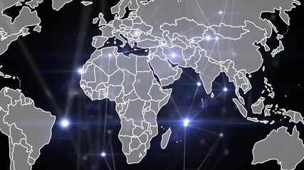 Poster - World map with glowing connections, global network animation over dark background