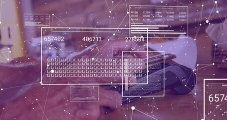 Poster - Digital data and network connections animation over person using laptop