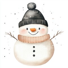 Wall Mural - watercolor drawing of a cute happy snowman