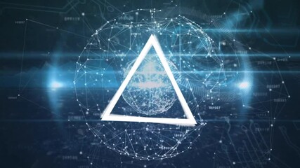 Aufkleber - Animating geometric shapes and network connections over digital background