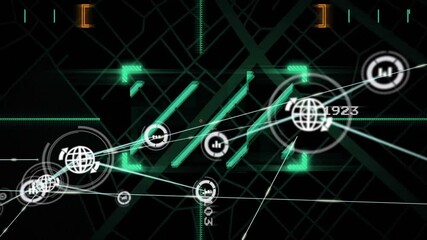 Poster - Network connections and data processing animation over digital grid background