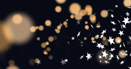 Poster - Golden bokeh lights and silver stars animation on dark background