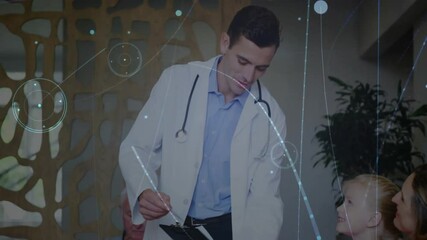 Poster - Interacting with child, doctor with medical data animation in school setting