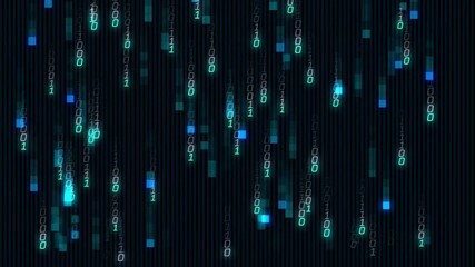 Sticker - Binary code and data stream animation over dark background with vertical lines