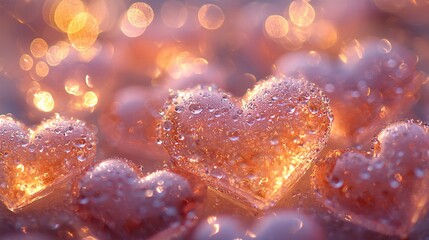 Poster -   A zoomed-in picture of multiple ice cubes with water droplets splattered on them and a hazy backdrop