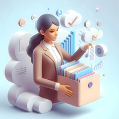 Wall Mural - 3d Flat icon as Secretary with Notes and Files concept as An image of a secretary with notes and files set against a dreamy background offering ample space for text or graphics symbolizing organizatio