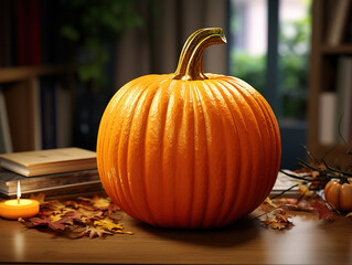 Wall Mural - Closeup shot of a pumpkin with a blurred.