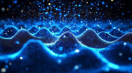 Abstract blue digital waves with glowing particles, creating a dynamic and futuristic visual that represents the flow of information in the digital age.
