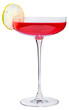 © smspsy - Cosmopolitan alcoholic cocktail with vodka, liqueur, cranberry juice and a lime wedge isolated on a white.