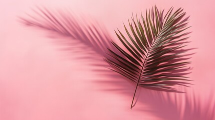 Poster - A palm leaf cast against a pink background creating a natural shadow