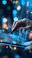 Wall Mural - an operations research analyst using a digital tablet to visualize complex data models with a light 