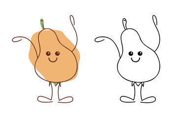 Cute pear character. Vector hand drawn illustration.