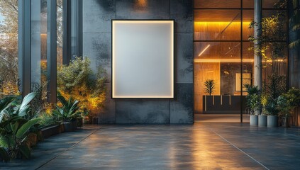 Canvas Print - Blank Billboard Mockup in a Modern Architectural Building