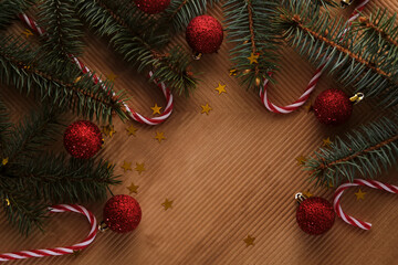 Wall Mural - abstract christmas and new year's background with christmas tree and red christmas balls.