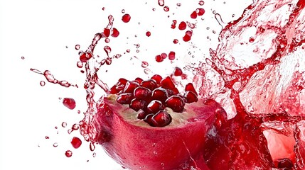 Wall Mural - Pomegranate juice bursts onto a white background, scattering juicy seeds as it splashes. ID_f8af0f42-1579-4348-a142-209b8d64a611