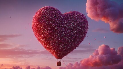 Poster -   Heart-shaped balloon in a clear blue sky, surrounded by fluffy clouds