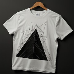 A simple T-shirt design with elegant featuring clean sharp geometric shapes and lines with a monochromatic.