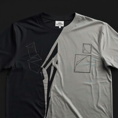 Sticker - A simple T-shirt design with elegant featuring clean sharp geometric shapes and lines with a monochromatic.