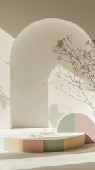 Aufkleber - A tranquil arrangement in soft pastels creates an inviting atmosphere, accentuated by the gentle presence of dried flowers against a clean backdrop