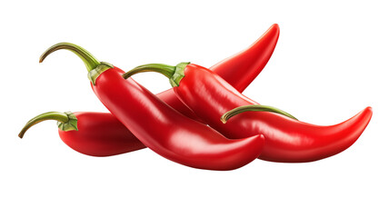 Fresh red chili peppers with bright colors and sharp edges, isolated on a transparent white background for clear presentation