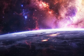 Wall Mural - breathtaking view of a distant planet with vibrant nebula and stars in the background