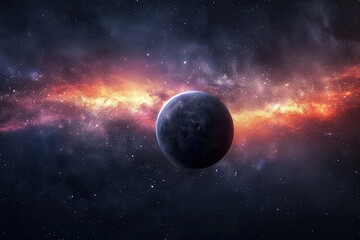 Wall Mural - Breathtaking view of a distant planet with vibrant nebula and stars in the background