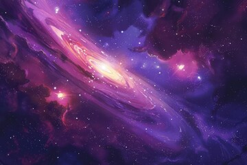 Wall Mural - Vibrant Purple Galaxy Swirls with Bright Stars
