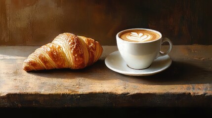 cup of coffee with croissant