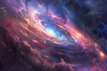 Wall Mural - Colorful spiral galaxy with glowing center and intricate dust formations