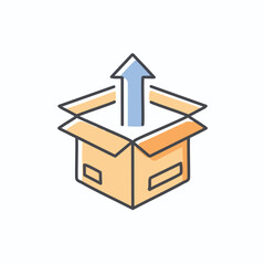 Open box with up arrow. An open cardboard box with an upward pointing arrow. Represents sending, delivering, or shipping.