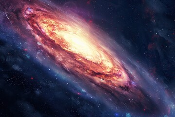 Wall Mural - Spiral galaxy in deep space with glowing center and bright stars