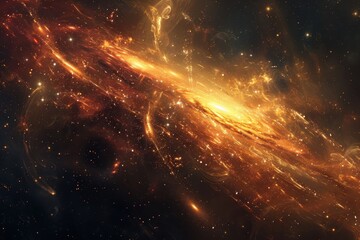 Wall Mural - Glowing orange and yellow galaxy with stars and cosmic dust in deep space
