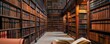 © Natalia - Grand law library with towering shelves filled with leather-bound legal books, warm lighting creating an atmosphere of knowledge and tradition, law study, classic law library