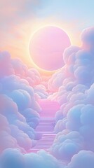Wall Mural - a sky with a pink sun and clouds