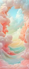 Canvas Print - a colorful painting of a sky with clouds and a rainbow