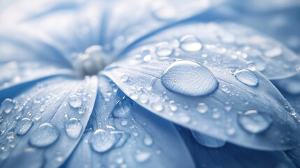 Wall Mural -   A close-up of a blue flower with droplets of water on its petals