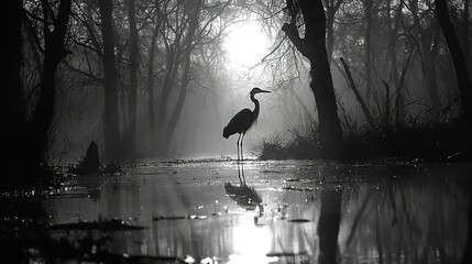 Poster -  Bird standing in water amidst trees