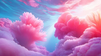 Wall Mural - pink clouds in the sky with a blue sky background