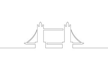 Poster - continuous one line drawing bridge logo. architecture. bridge over the river.one continuous line iso
