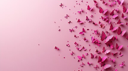 Sticker -   A pink butterfly flying in the air on a pink background, providing ample space for text on the left side